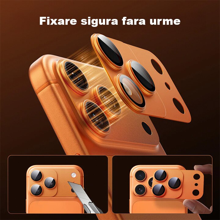 Protectie Camere Sticla Securizata Magnetica Compatibil Cu Apple iPhone 17 PRO MAX, HEYBINGO®, Full Cover, Protectie Completa, Ultra Rezistenta, Calitate Premium, Portocaliu