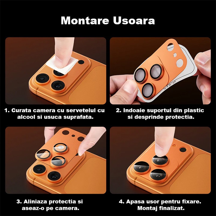 Protectie Camere Sticla Securizata Magnetica Compatibil Cu Apple iPhone 17 PRO MAX, HEYBINGO®, Full Cover, Protectie Completa, Ultra Rezistenta, Calitate Premium, Portocaliu