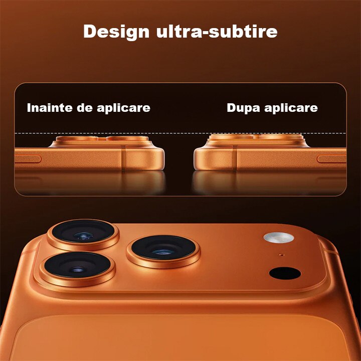 Protectie Camere Sticla Securizata Magnetica Compatibil Cu Apple iPhone 17 PRO MAX, HEYBINGO®, Full Cover, Protectie Completa, Ultra Rezistenta, Calitate Premium, Portocaliu