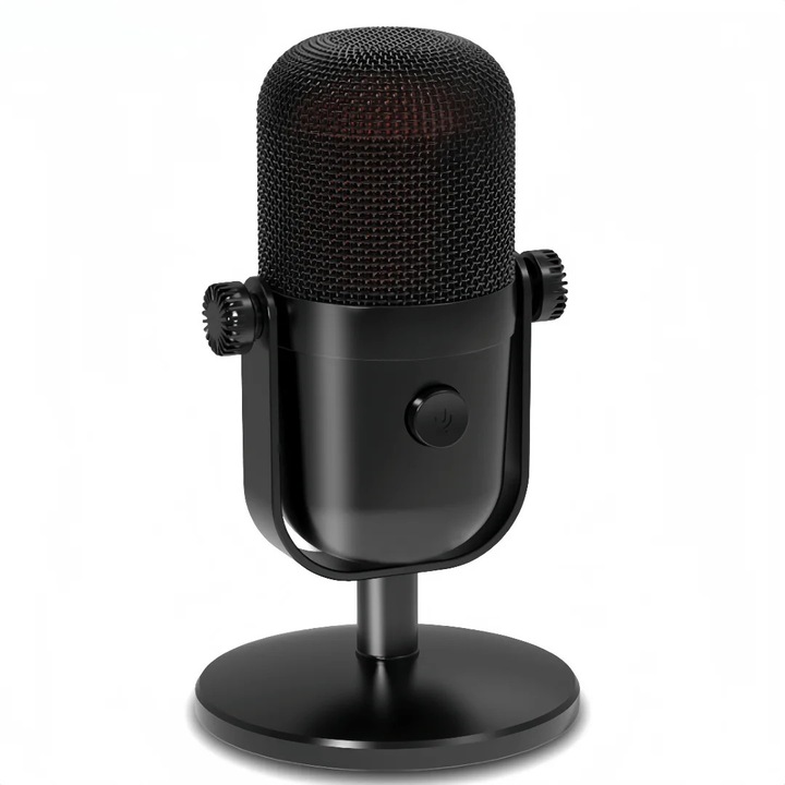 Microfon cu condensator USB, set microfon de birou, fara fir, baterie integrata, iluminare RGB, podcast/streaming, negru