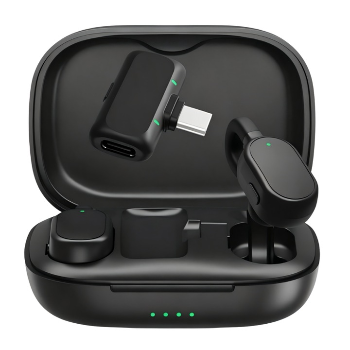 2 db Vezeték Nélküli Lavalier Mikrofon Szett, Dasbo®, USB-C Lavalier, AI Zajszűrés, 200m Átvitel, 48KHz/24Bit, 130dB SPL, 30 óra Üzemidő Tokkal, Plug & Play, Kompatibilis Android, iOS, Tabletek, Vlogging, Podcast, Élő Közvetítés