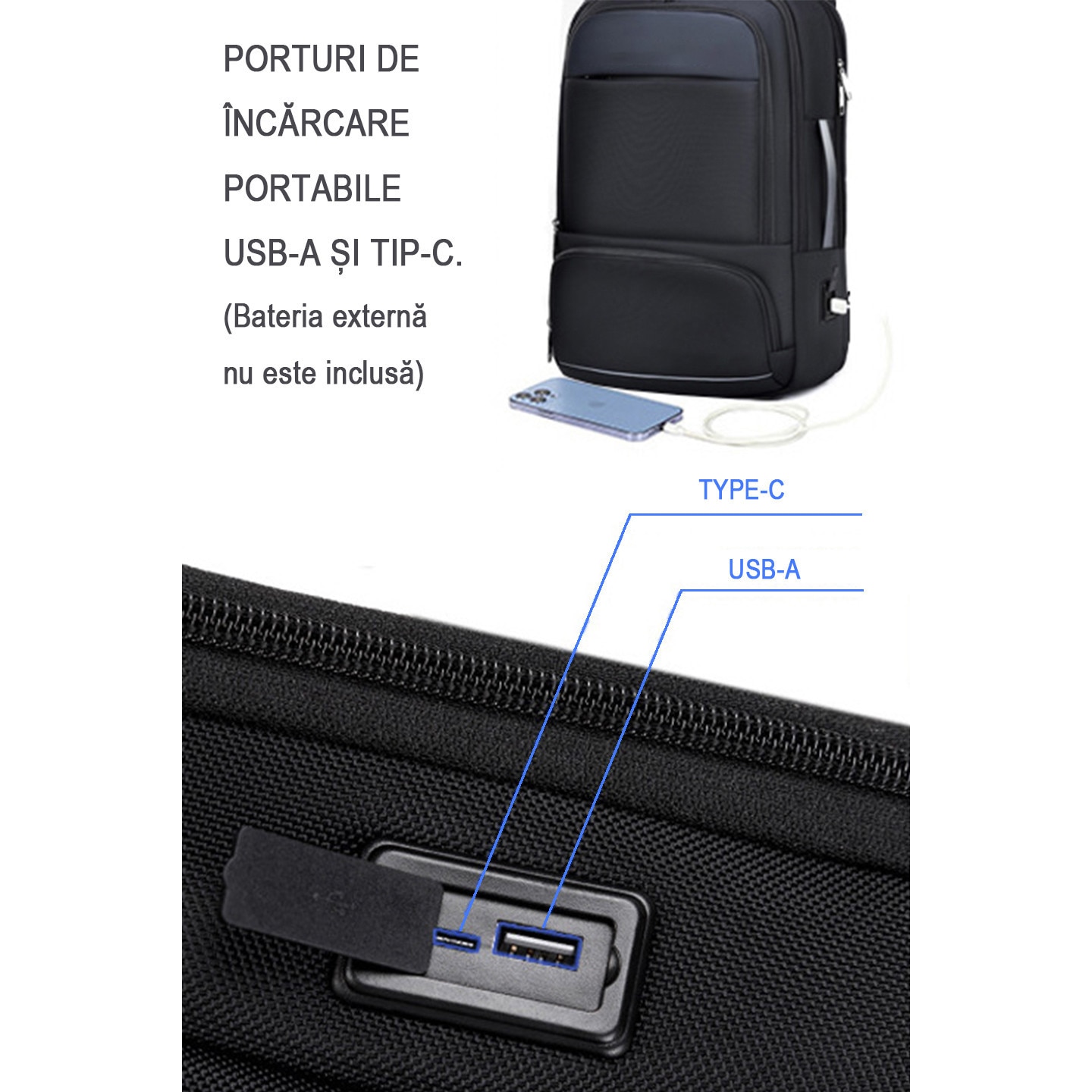 Geanta pentru laptop de 16, 2 inch, rucsac de birou de mare capacitate, rucsac de calatorie cu mai multe compartimente, rucsac pentru navetisti, echipat cu porturi duale Type-C si USB-A, material impermeabil, dimensiuni 45*30*17 cm, negru