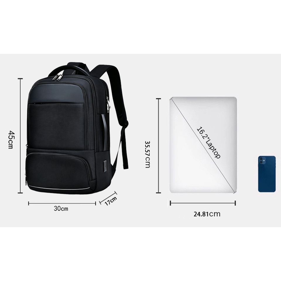 Geanta pentru laptop de 16, 2 inch, rucsac de birou de mare capacitate, rucsac de calatorie cu mai multe compartimente, rucsac pentru navetisti, echipat cu porturi duale Type-C si USB-A, material impermeabil, dimensiuni 45*30*17 cm, negru