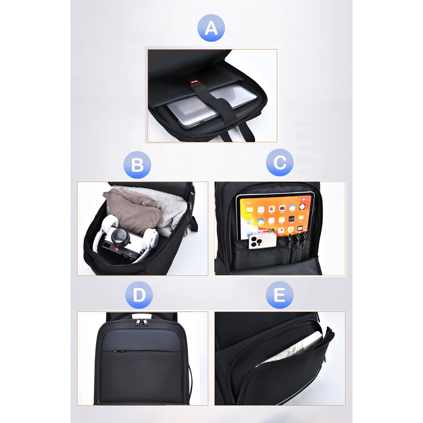 Geanta pentru laptop de 16, 2 inch, rucsac de birou de mare capacitate, rucsac de calatorie cu mai multe compartimente, rucsac pentru navetisti, echipat cu porturi duale Type-C si USB-A, material impermeabil, dimensiuni 45*30*17 cm, negru