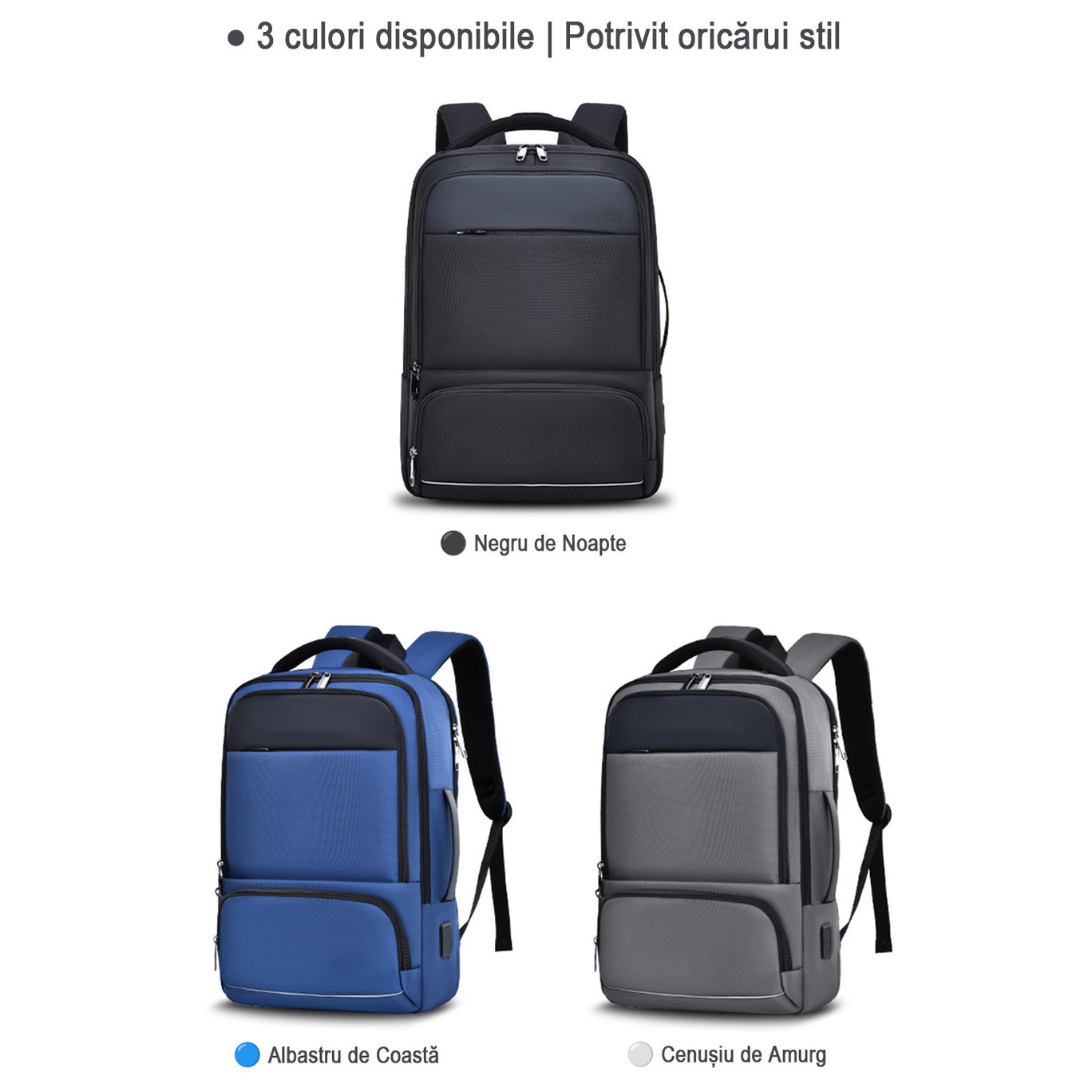 Geanta pentru laptop de 16, 2 inch, rucsac de birou de mare capacitate, rucsac de calatorie cu mai multe compartimente, rucsac pentru navetisti, echipat cu porturi duale Type-C si USB-A, material impermeabil, dimensiuni 45*30*17 cm, negru