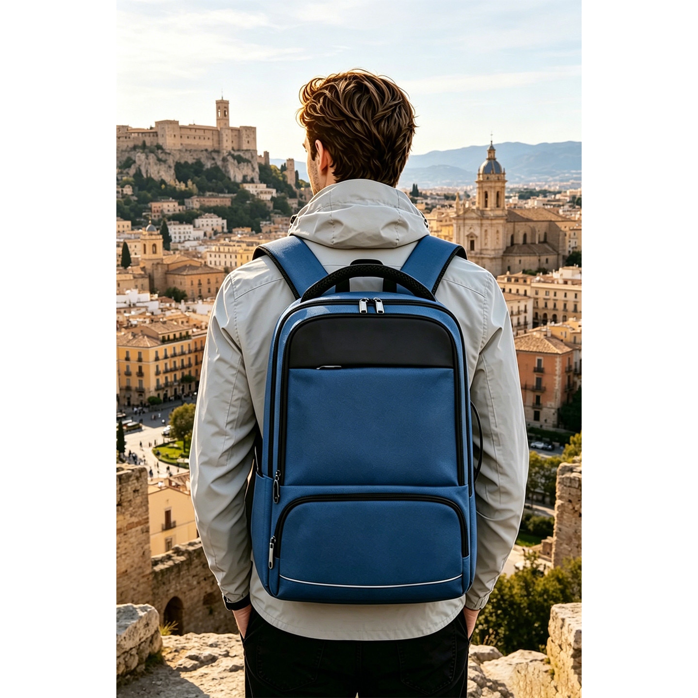 Geanta pentru laptop de 16, 2 inch, rucsac de birou de mare capacitate, rucsac de calatorie cu mai multe compartimente, rucsac pentru navetisti, echipat cu porturi duale Type-C si USB-A, material impermeabil, dimensiuni 45*30*17 cm, Albastru