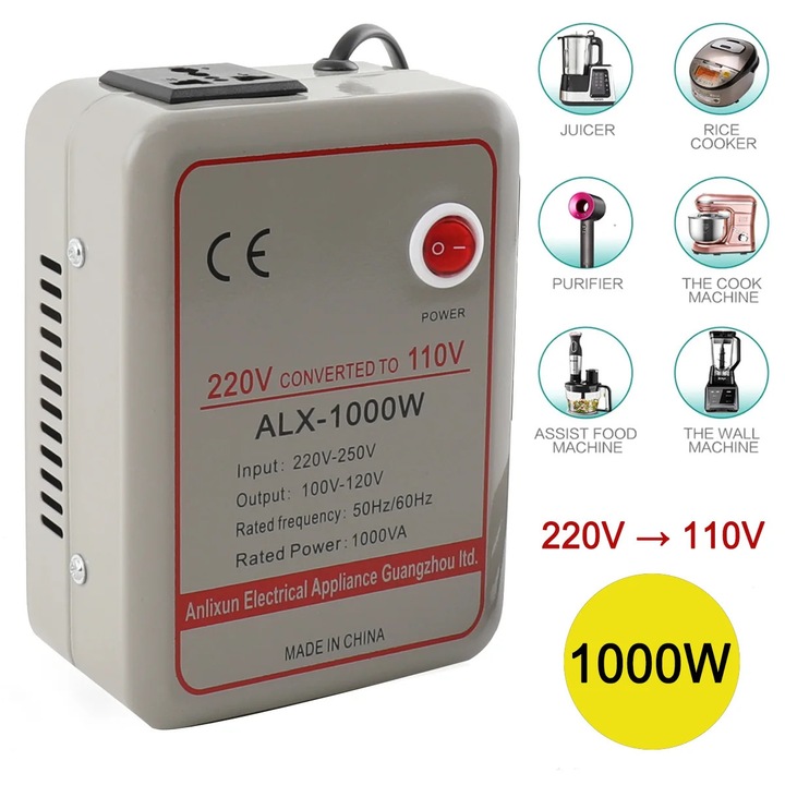Конвертор на напрежение 1000 W, трансформатор AC step up/step down, 220–250 V към 110–120 V, 110–120 V към 220–250 V, адаптер за пътуване