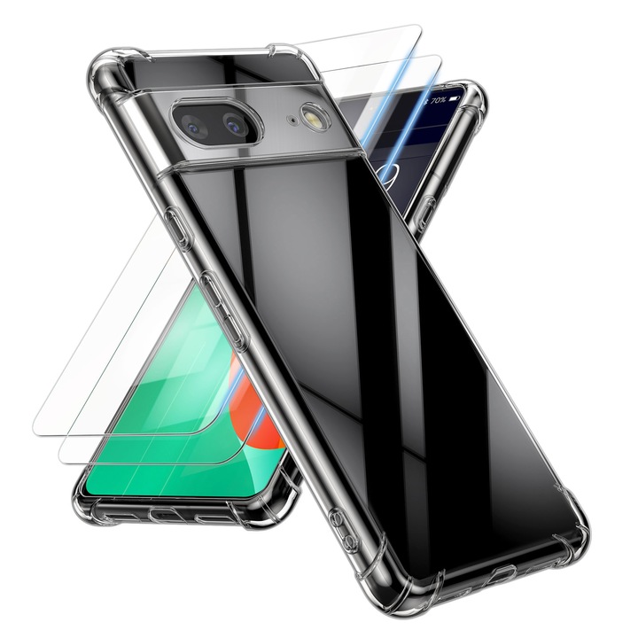 Husa Kalibri pentru Google Pixel 7, protectie la socuri, TPU, sticla temperata, transparent