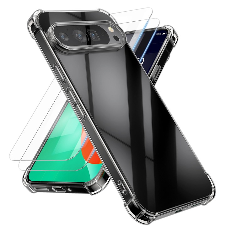 Husa Kalibri pentru Google Pixel 10 Pro XL, protectie la socuri, TPU, sticla temperata, transparent