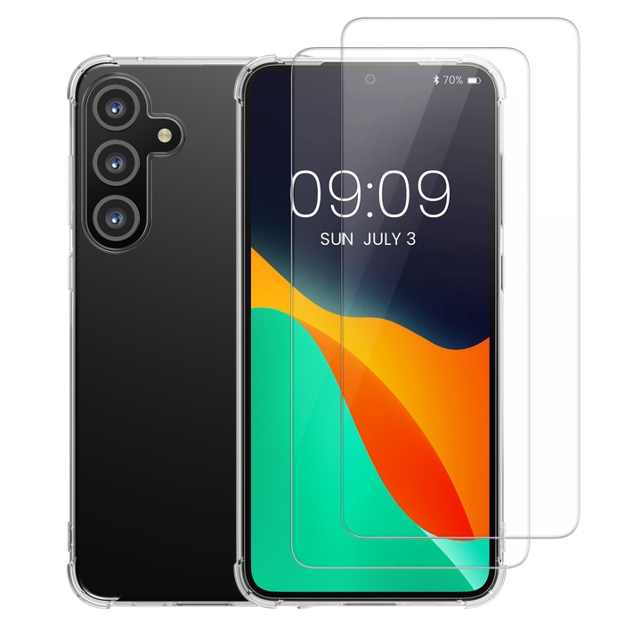 Husa Kalibri pentru Samsung Galaxy A54 5G, protectie la socuri, TPU, sticla temperata, transparent