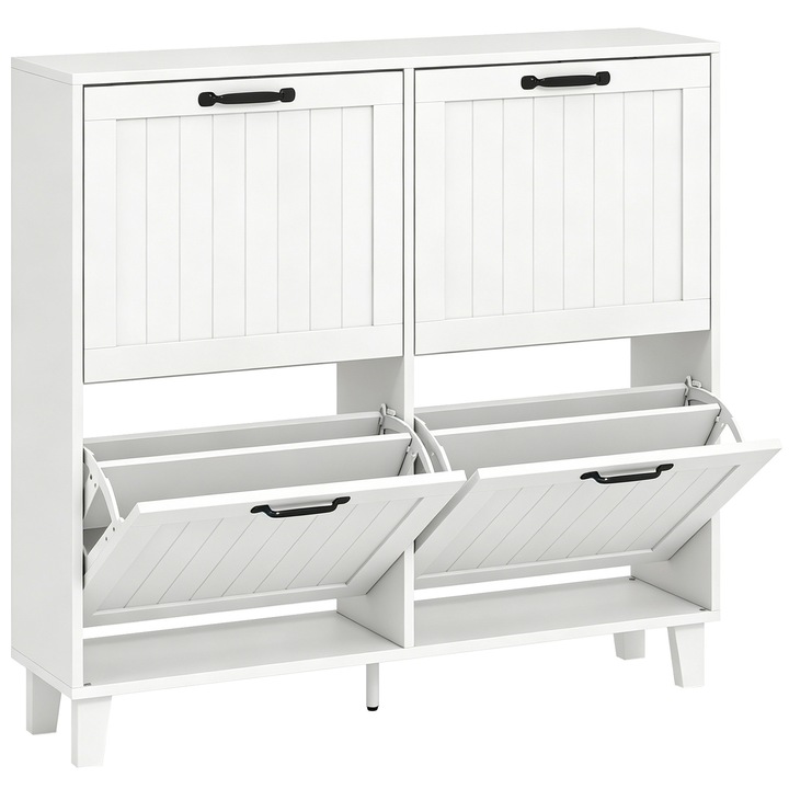 Cipősszekrény lehajtható fiókokkal, HOMCOM, Forgácslap, MDF, 99,5 x 24 x 93,3 cm, Fehér