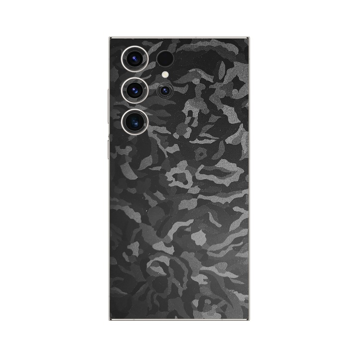 iSkinz fólia Samsung Galaxy S23 Ultra - Fekete Árnyék terepmintás, Simple Cut, Öntapadós borítás, Védelem a hátlapra és az oldalakhoz