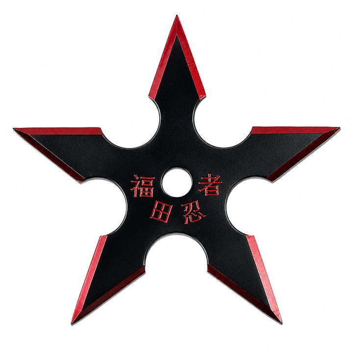 Stea Ninja Shuriken Metalica, 9 cm, Rozsdamentes Acél, Klasszikus 5-ágú Modell, Fekete/Piros, Gyűjteményhez és Dekorációhoz, Dalimag