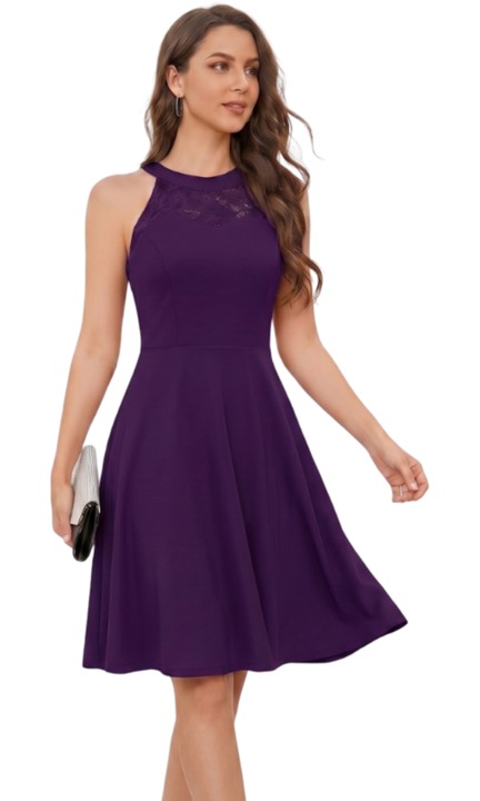 Rochie Lady midi, Bbonlinedress, midi, 3XL, nylon, elasztán, lila, csipkés, dekoltált