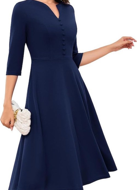 DRESSTELLS koktélruha, vintage, tengerészkék, M, swing fazonú, 3/4-es ujjú