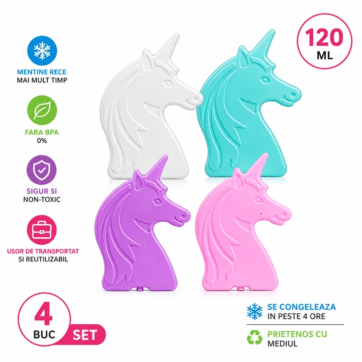 VARENTIS Hűtőpasztilla Készlet, Egyszarvú Forma, 120ml, 4 db, Újrafelhasználható, BPA Mentes