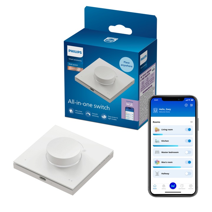 Controler inteligent cu functie dimmer Philips Smart, WiZ, IP20,Alb