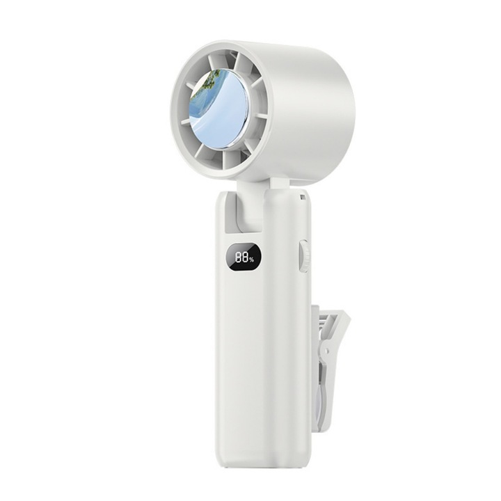 Összecsukható hűtőventilátor, 180°-ban állítható szög, nagy felbontású digitális kijelző, 3600 mAh, 57 × 66 × 174 mm, fehér