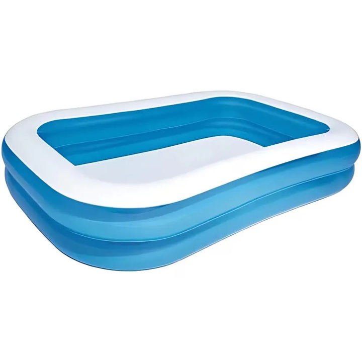 Piscina Gonflabila, 200x150x50 cm, 2 Inele Gonflabile, Material PVC Premium Fara BPA, Protectie UV, Capacitate Mare, pentru Copii si Familie, Culoare Albastru/Alb