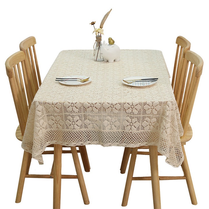 YANYXR vintage horgolt csipke terítő bézs 130x180cm
