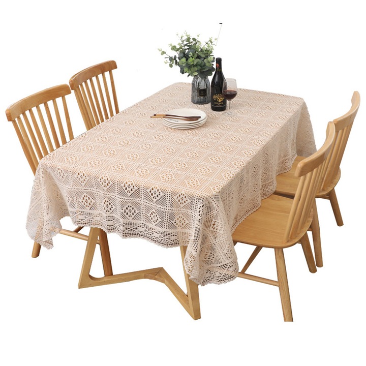 YANYXR bézs csipketerítő 130x180cm, horgolt boho