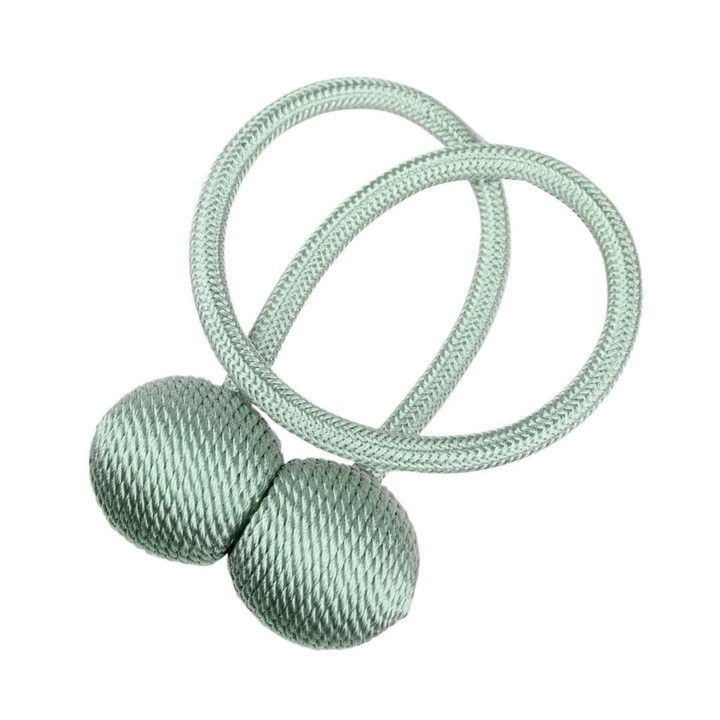 Prindere magnetica verde menta pentru perdele si draperii, 44 x 3 cm, snur decorativ din poliester, magnet puternic, reutilizabila, accesoriu pentru ferestre, 1 buc
