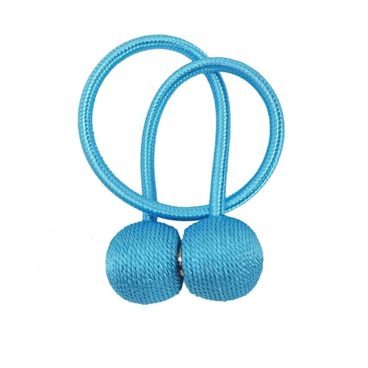Prindere pentru perdele bleu satinat, 44 x 3 cm, magnet decorativ cu snur din poliester, sistem magnetic rezistent, reutilizabila, pentru perdele si draperii, 1 buc