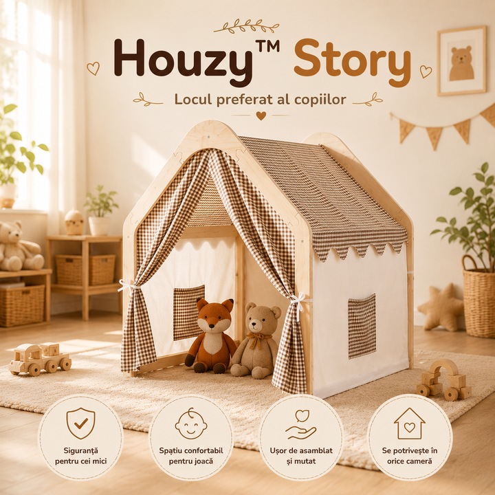 Cort pentru copii, indiggo, Houzy Story, 109x90x100cm, caramel