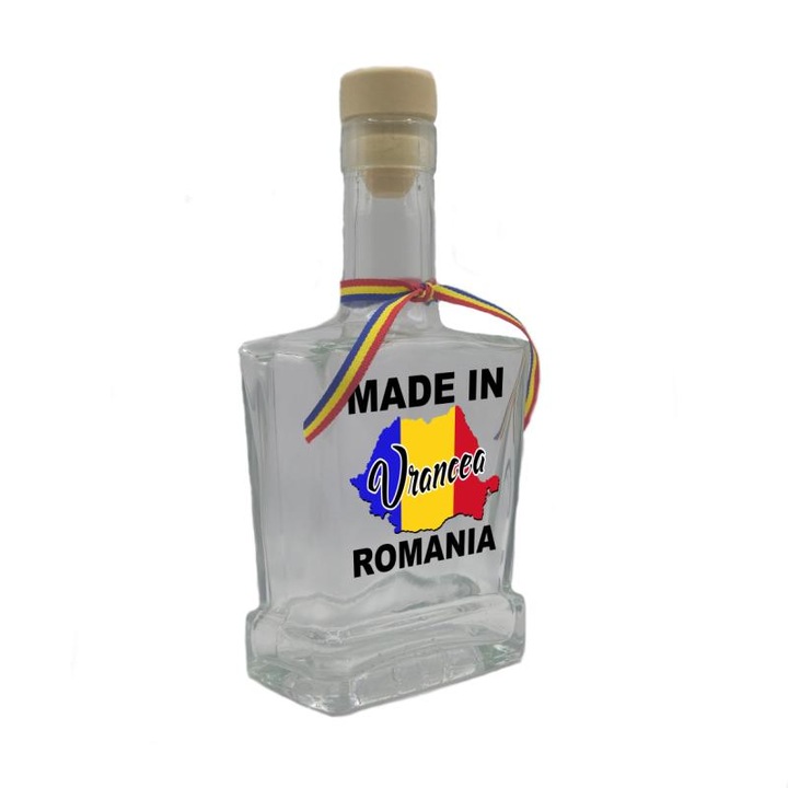 Készült Vrancea Romániában, üveg üzenettel, lapos szuvenír ajándékbolt, 500 ml, divgs179 06 01 modell