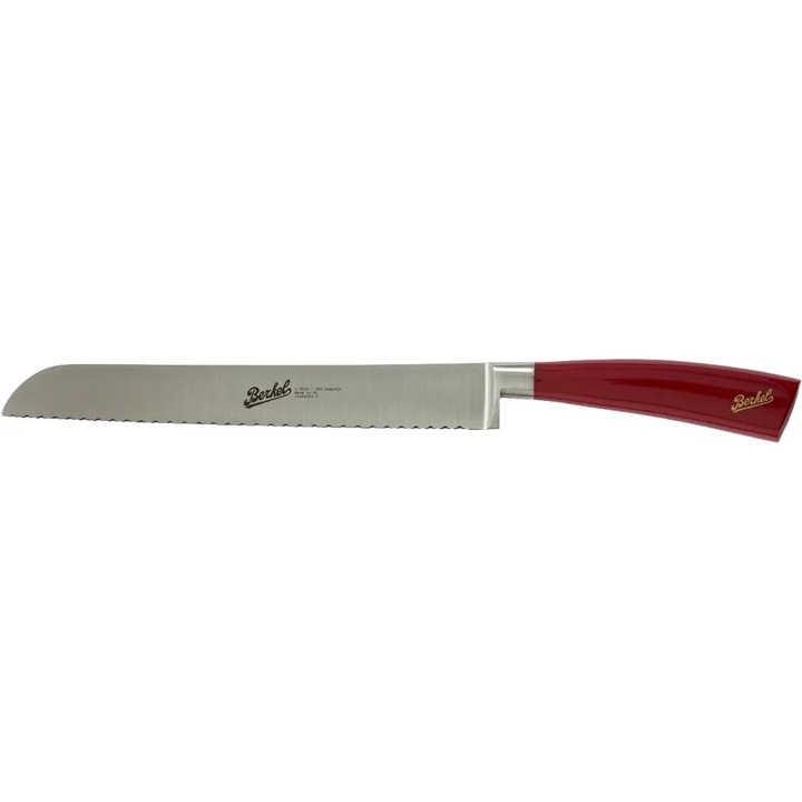 Berkel kenyérvágó kés, Elegance Bread, pengehossz 26 cm, penge vastagsága 3 mm, hőkezelt, rozsdamentes acél penge, ergonomikus markolat, folyékony vágás, pékáruk szeletelésére alkalmas, modern design, prémium minőség, piros