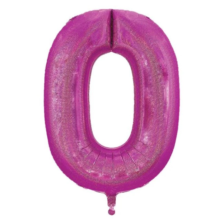 Fukszia Holografikus Fólia Parti Léggömb Szám 0 - 60cm