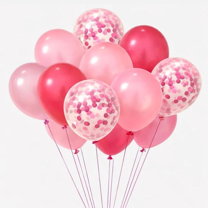 Fukszia Rózsaszín Átlátszó Konfettis Party Lufik 30cm - 12db