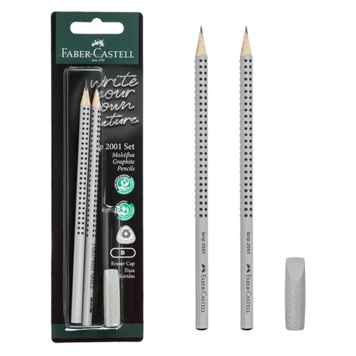 Faber-Castell B ceruza készlet radírral, szürke - 3db