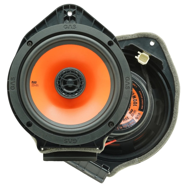 Set difuzoare auto coaxiale usi spate Opel Astra J GAS MAD X2-64 16.5cm 100W cu inele si mufa adaptoare