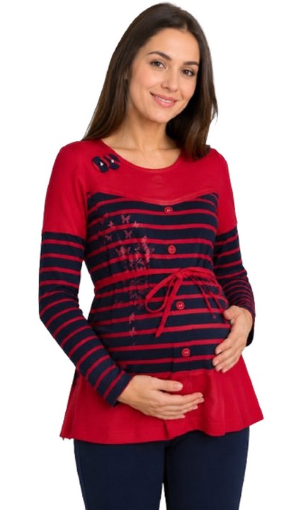 Hosszú ujjú blúz, hétköznapi, kismamáknak, Mini Junior BL3006-M, Piros M INTL
