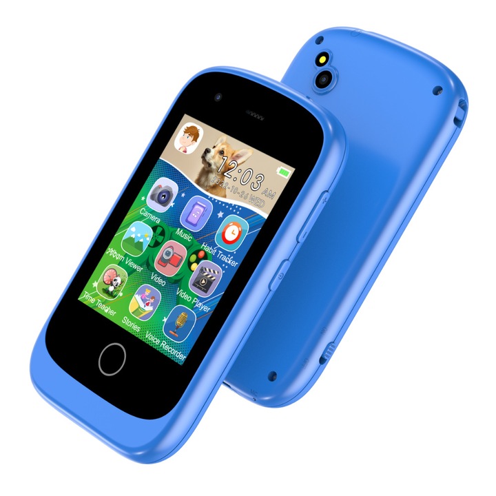 Okostelefon gyerekeknek, Aiorber, 2,8 hüvelykes képernyő, két HD kamera, 64 GB nagy kapacitású memória, 600 mAh akkumulátor, többnyelvű támogatás, ütésálló kialakítás, kék