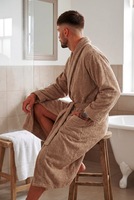 Halat barbatesc de baie, stil prosop absorbant, StarFashion, cu buzunare si guler amplu, bumbac turcesc, bej, 4XL