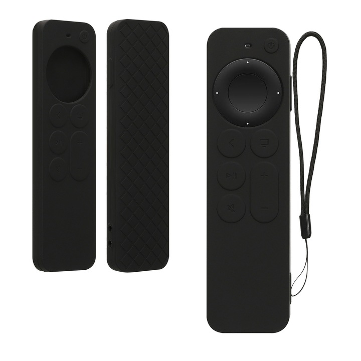Husa telecomanda Kwmobile pentru Apple Siri Remote generatia 2 si 3, anti-alunecare, silicon, negru