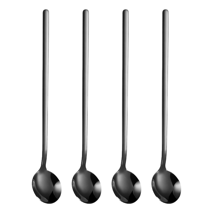 Lingurita pentru espresso din otel inoxidabil 0804BM-BST3022440-4, cu finisaj oglinda, negru, set 4 buc, 17 cm