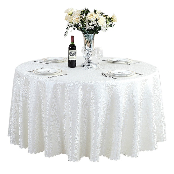 Kerek asztalterítő Carmdering jacquard poliészter fehér 180cm foltálló