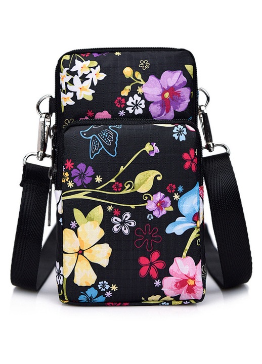 Női válltáska nylon 3 rétegű fekete 20x12cm