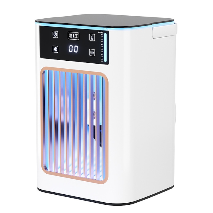 Asztali ventilátor, Aiorber, kettős ultrahangos párásító ventilátor, turbófeltöltő, 900 ml-es víztartály, három sebességfokozat, beépített jégrekesz, fehér