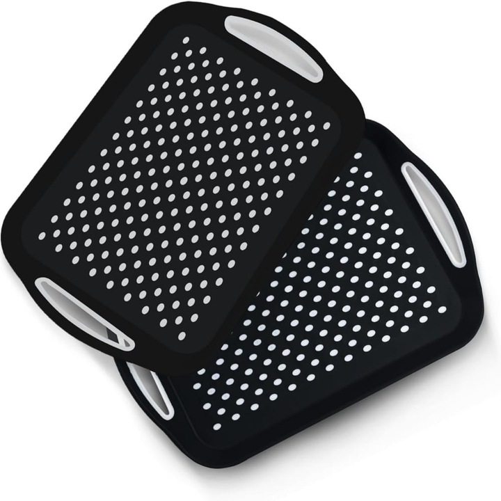 Set 2 tavi servire antiderapante, ABS, 40.5x28.5cm, negru