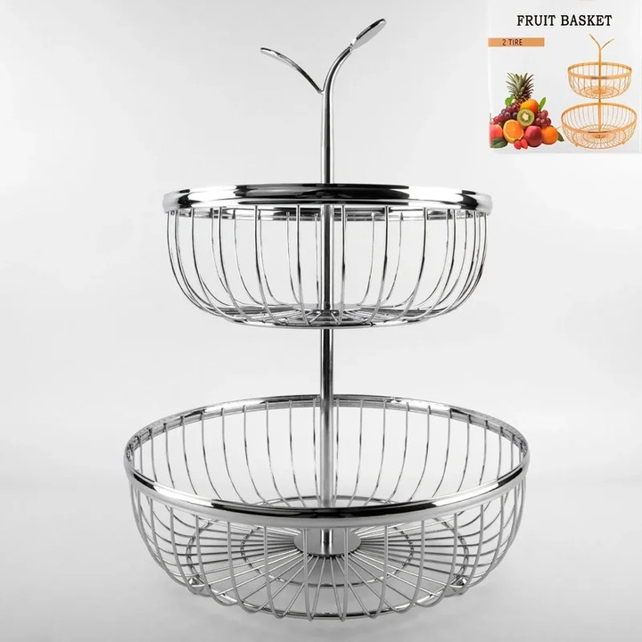 Fructiera cu Doua Niveluri Argintie 38x23 - Eleganta si Practica