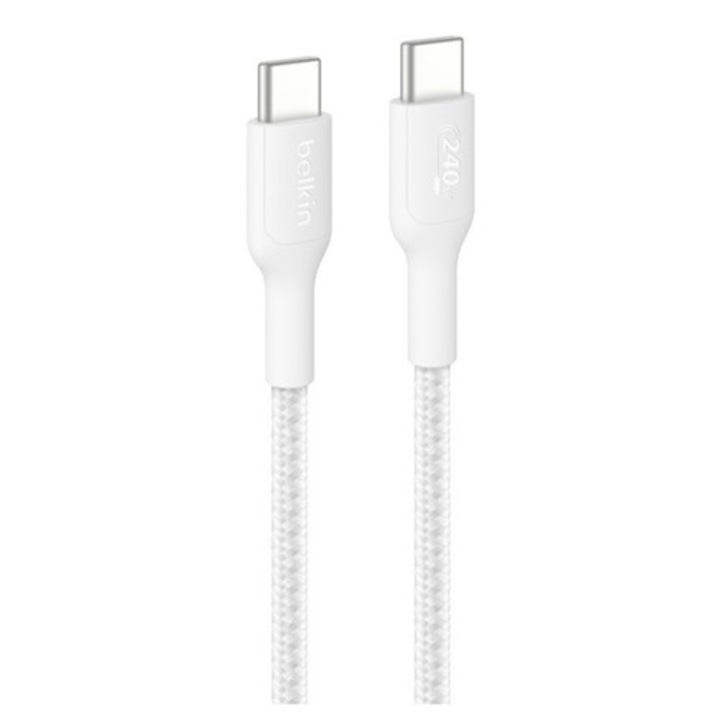 Belkin boostcharge pro adatkábel, type-c - type-c, 240w, pd gyorstöltő, cipőfűző, 100cm, fehér