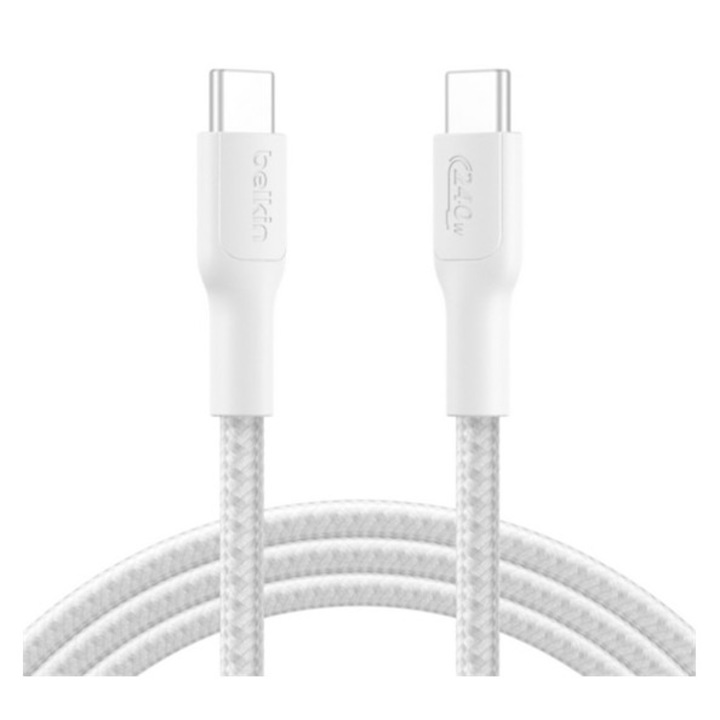 Belkin boostcharge pro adatkábel, type-c - type-c, 240w, pd gyorstöltő, cipőfűző, 200cm, fehér