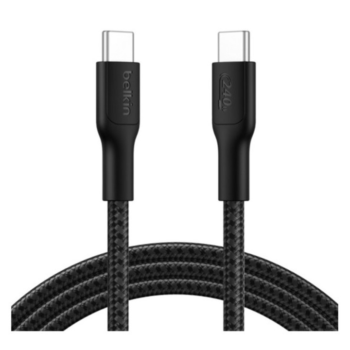 Belkin boostcharge pro adatkábel, type-c - type-c, 240w, pd gyorstöltő, cipőfűző, 200cm, fekete
