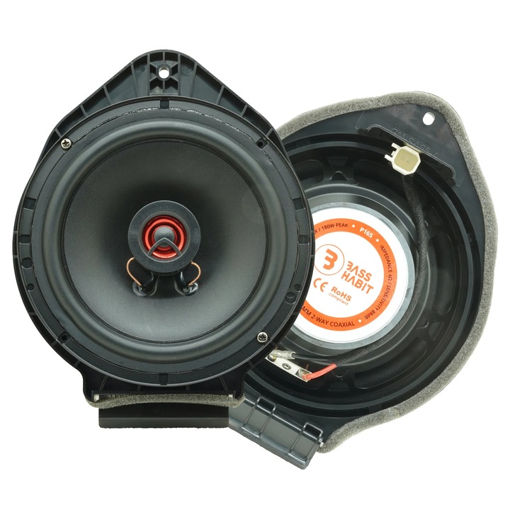 Set difuzoare auto coaxiale usi spate Opel Astra J Bass Habit P165 16.5cm 60W cu inele si mufa adaptoare