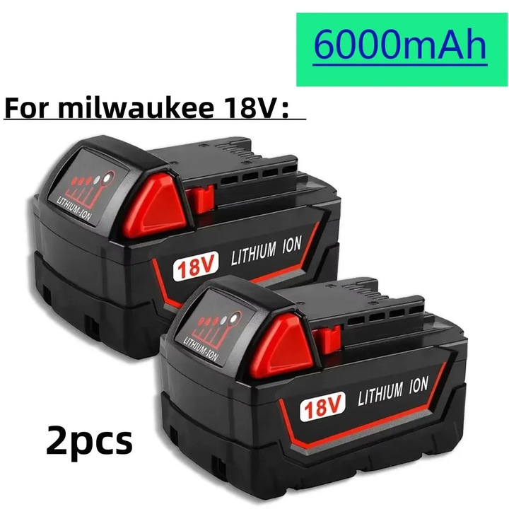 Acumulator pentru scule, Li-ion 6000 mAh, M18 18V, set 2 bucati, fara incarcator, compatibil cu sistemul M18