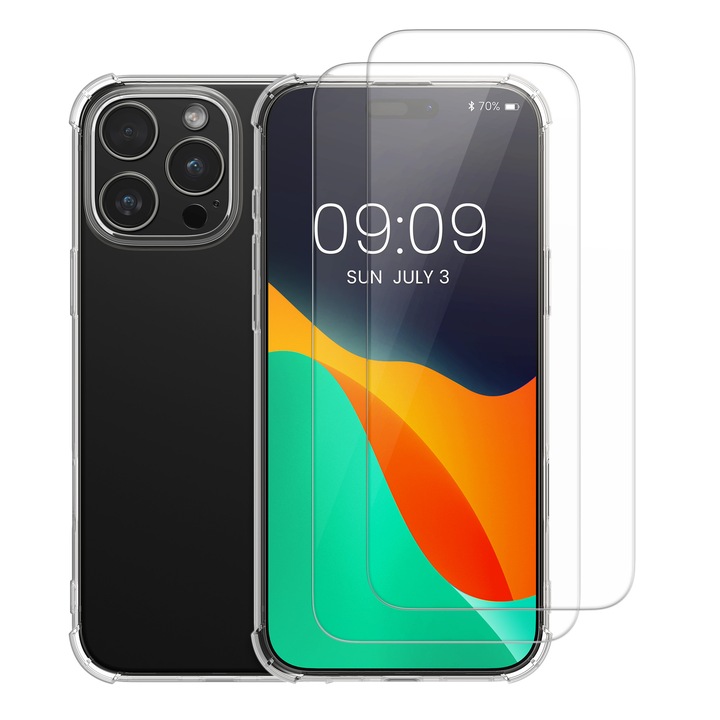 Husa Kalibri pentru iPhone 16 Pro Max, protectie la socuri, TPU, sticla temperata, transparent